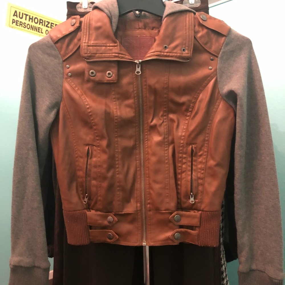 Miss London faux Leather hooded jacket